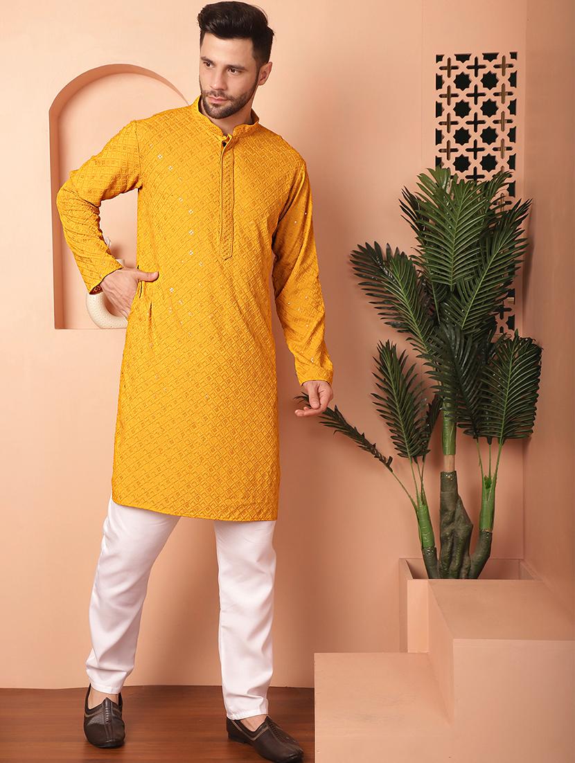 yellow embroidered kurta pyjama set - 21154107 - Standard Image - 2