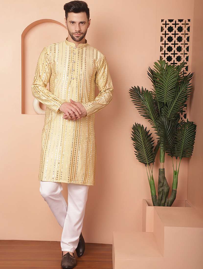 gold embroidered kurta pyjama set