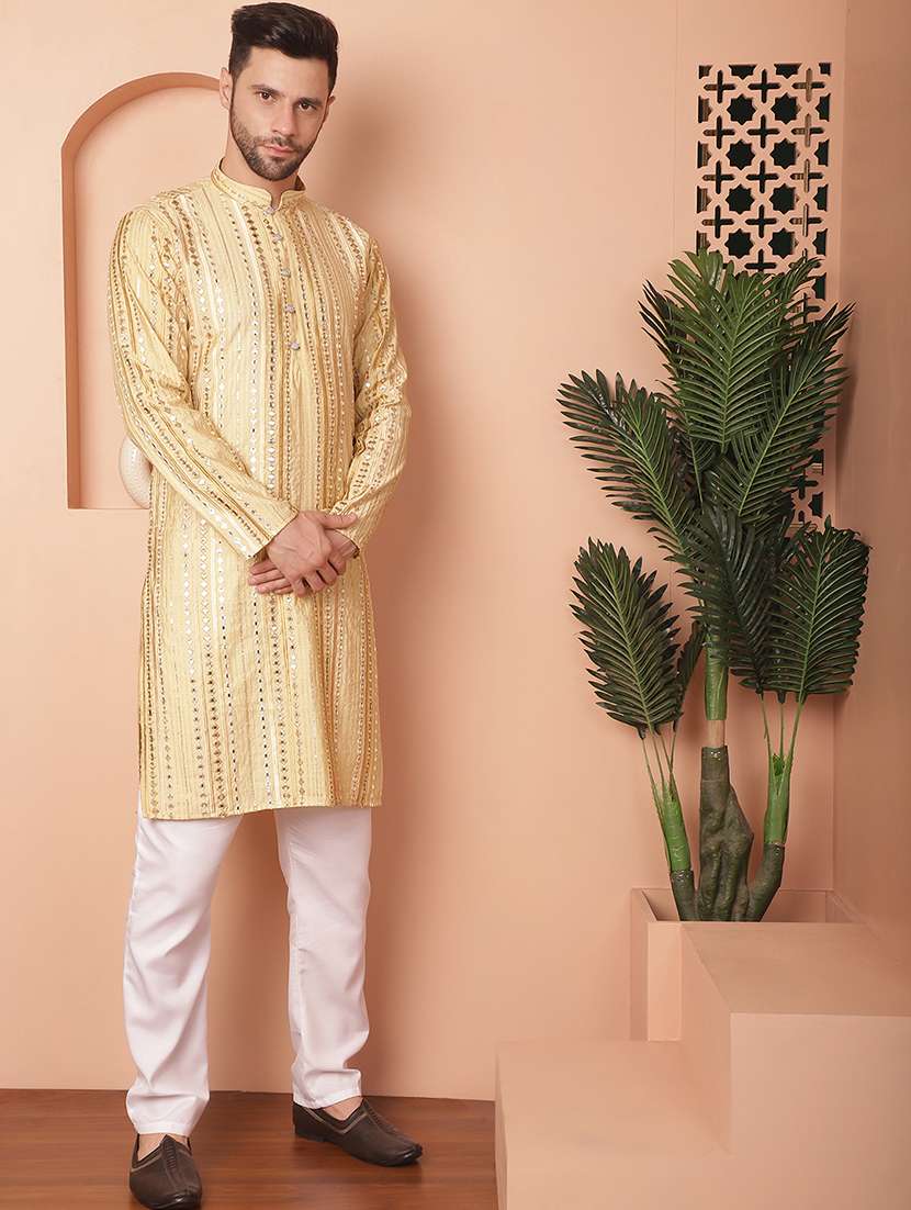 gold embroidered kurta pyjama set - 21154116 - Standard Image - 2