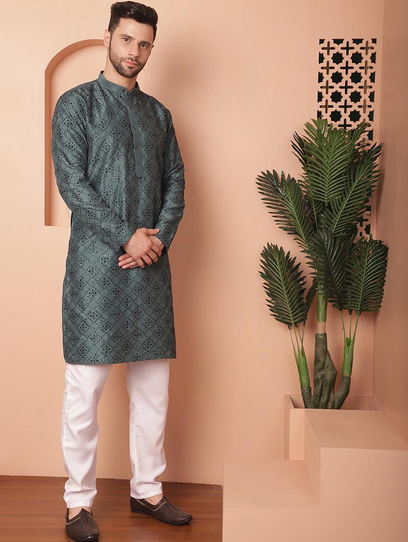 teal self design kurta pyjama set - 21154117 - Standard Image - 2