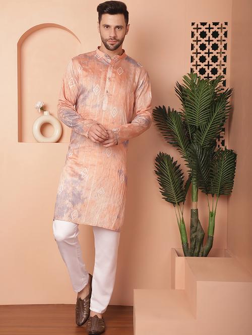 peach self design kurta pyjama set - 21154121 -  Standard Image - 0