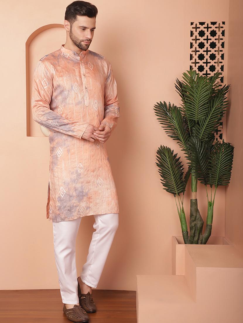 peach self design kurta pyjama set - 21154121 - Standard Image - 2