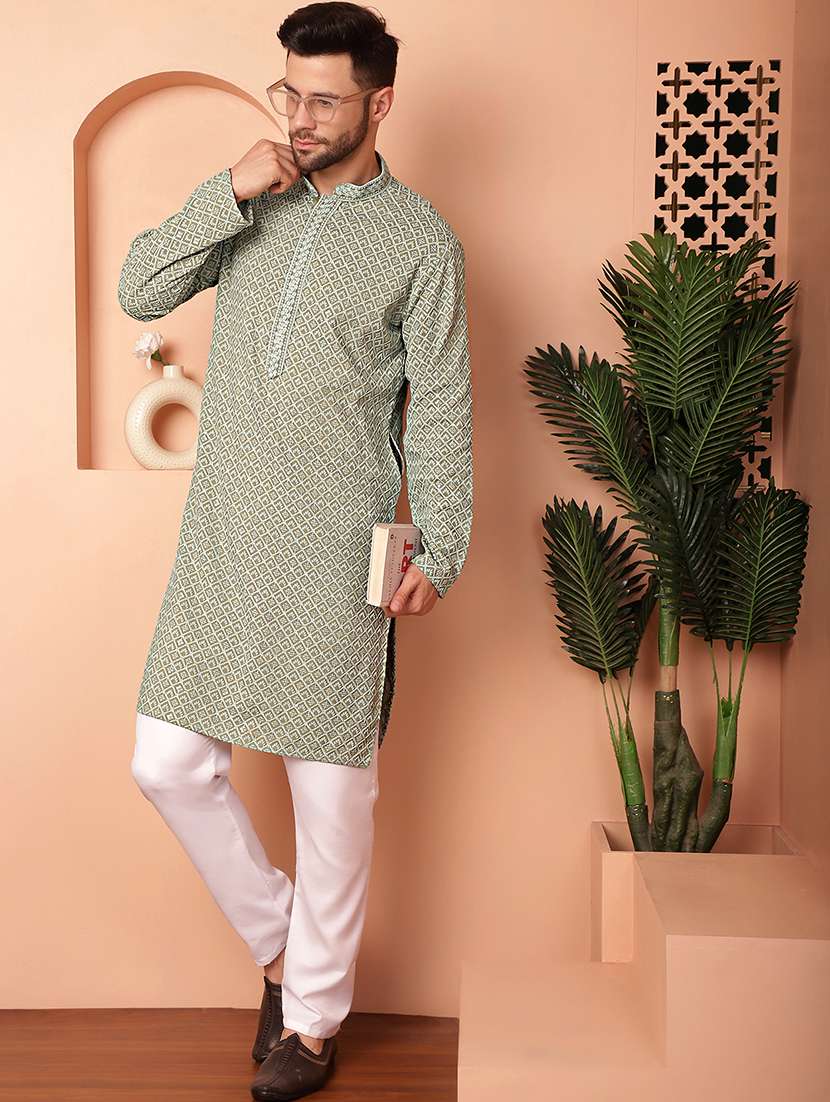 men embroidered kurta pyjama set