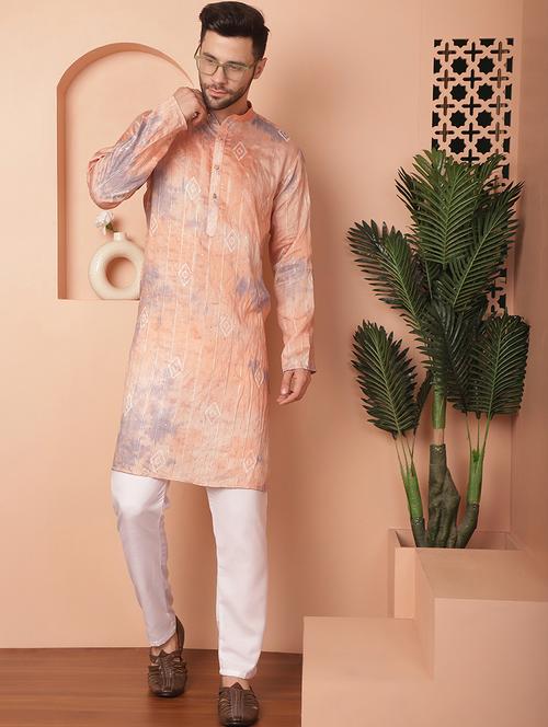 peach printed detailed cotton kurta - 21154153 - Standard Image - 0
