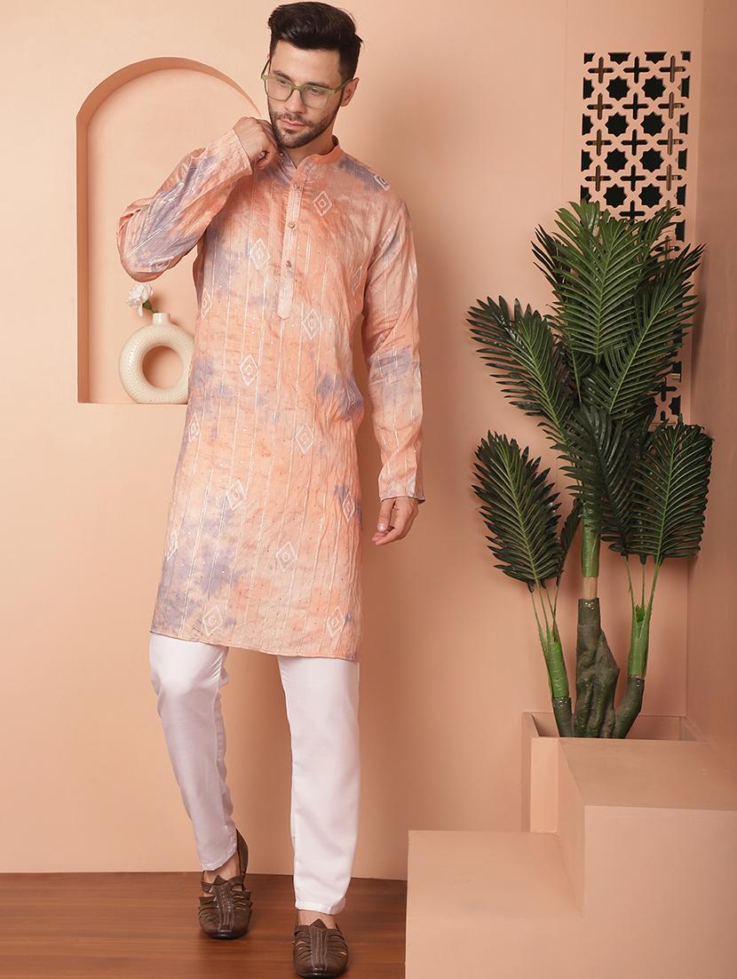 peach printed detailed cotton kurta - 21154153 - Zoom Image - 0