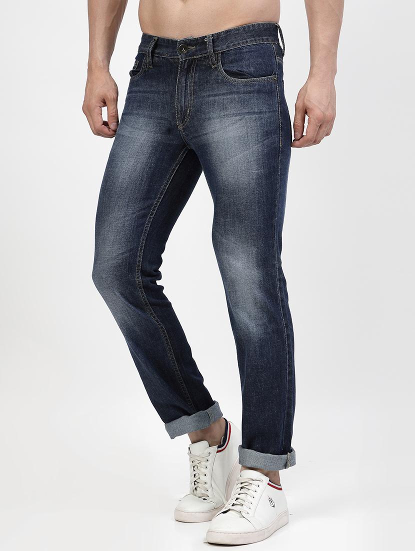 solid blue cotton blend jeans - 21154393 - Standard Image - 2