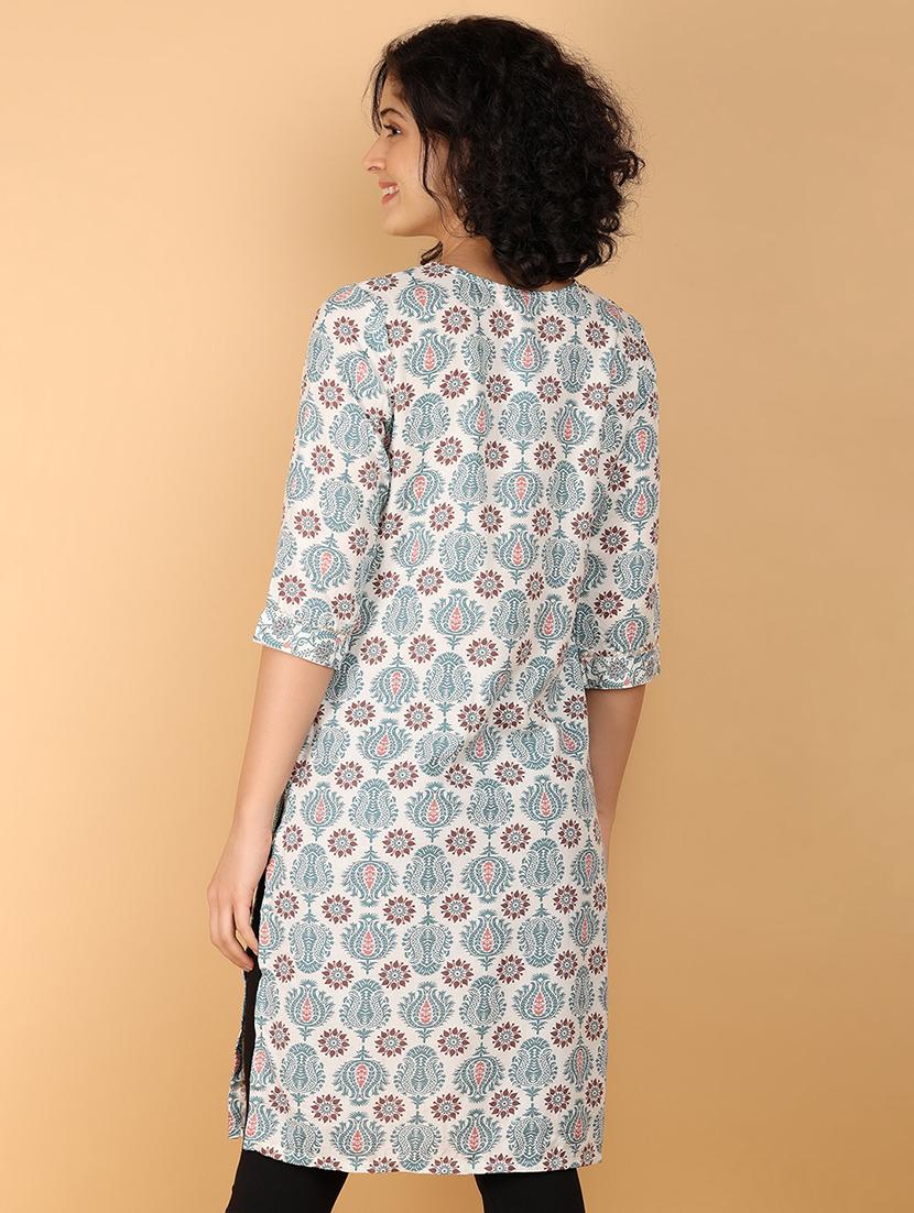 women three quarter sleeve straight kurta - 21154419 - Standard Image - 2