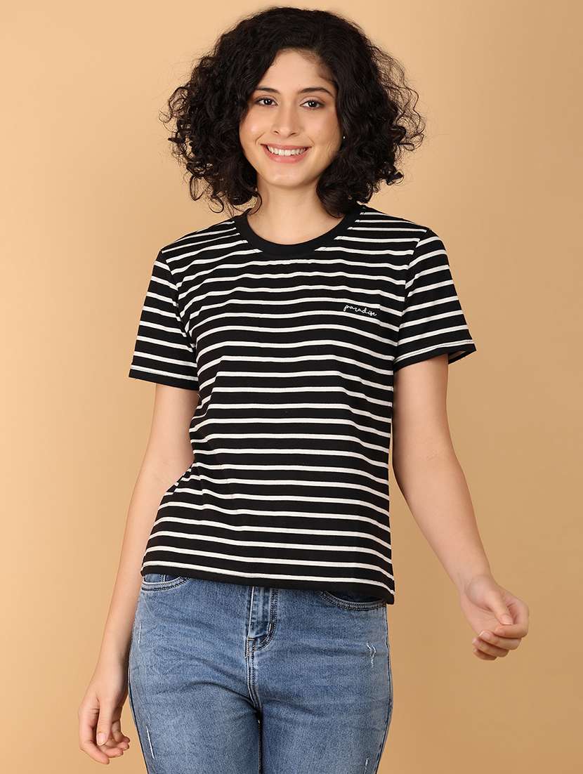 girls round neck stripes regular t-shirt