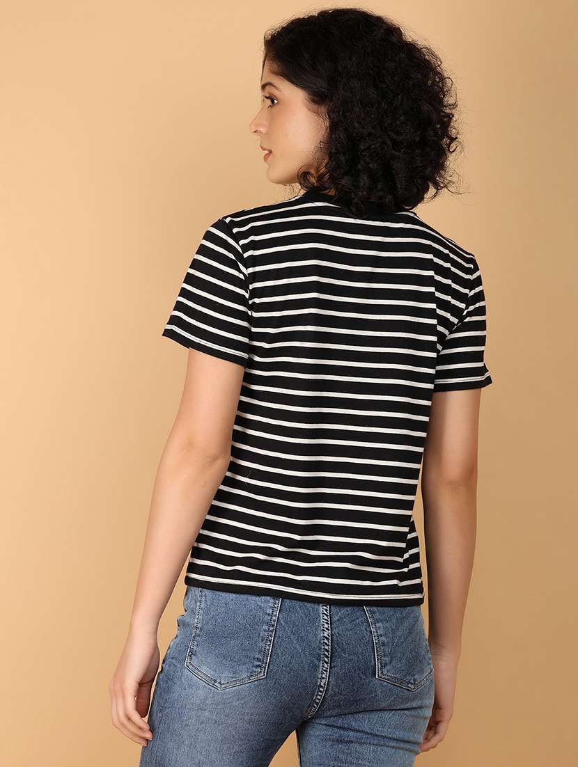 girls round neck stripes regular t-shirt - 21154432 -  Standard Image - 2
