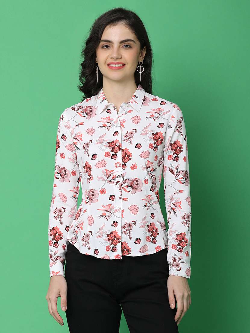 women long sleeved floral printed regular shirt