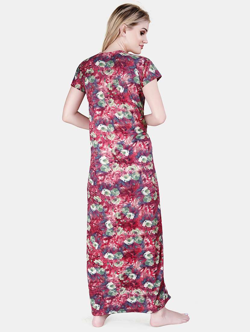 women printed short sleeves nighty - 21155496 - Standard Image - 2