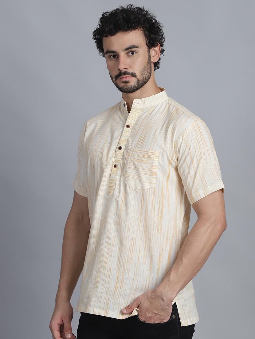 men self design cotton short kurta - 21155934 - Standard Image - 2