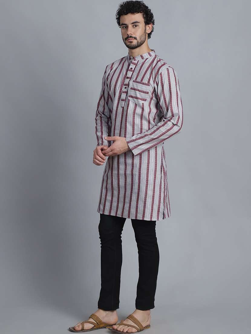 men striped cotton long kurta - 21155941 -  Standard Image - 2