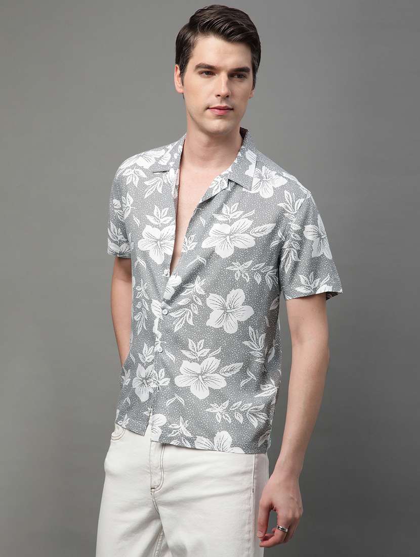 grey rayon casual shirt - 21155989 - Standard Image - 2