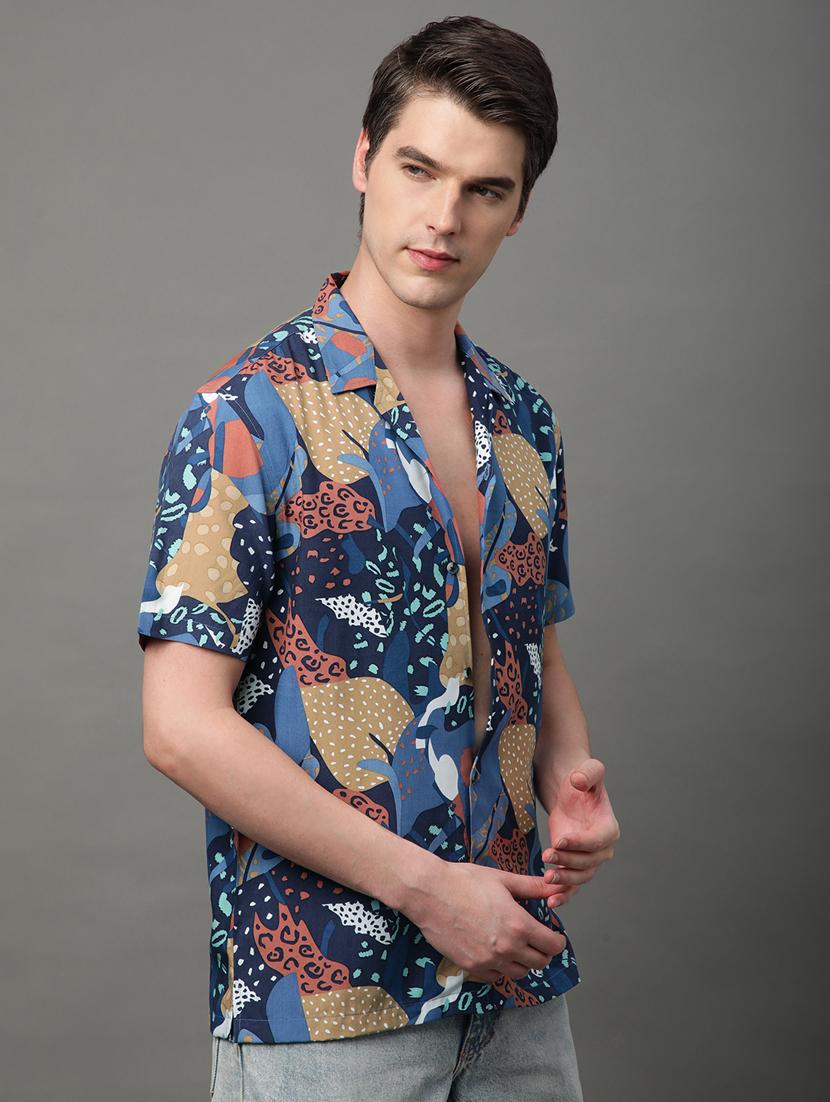 blue rayon casual shirt - 21156024 - Standard Image - 2