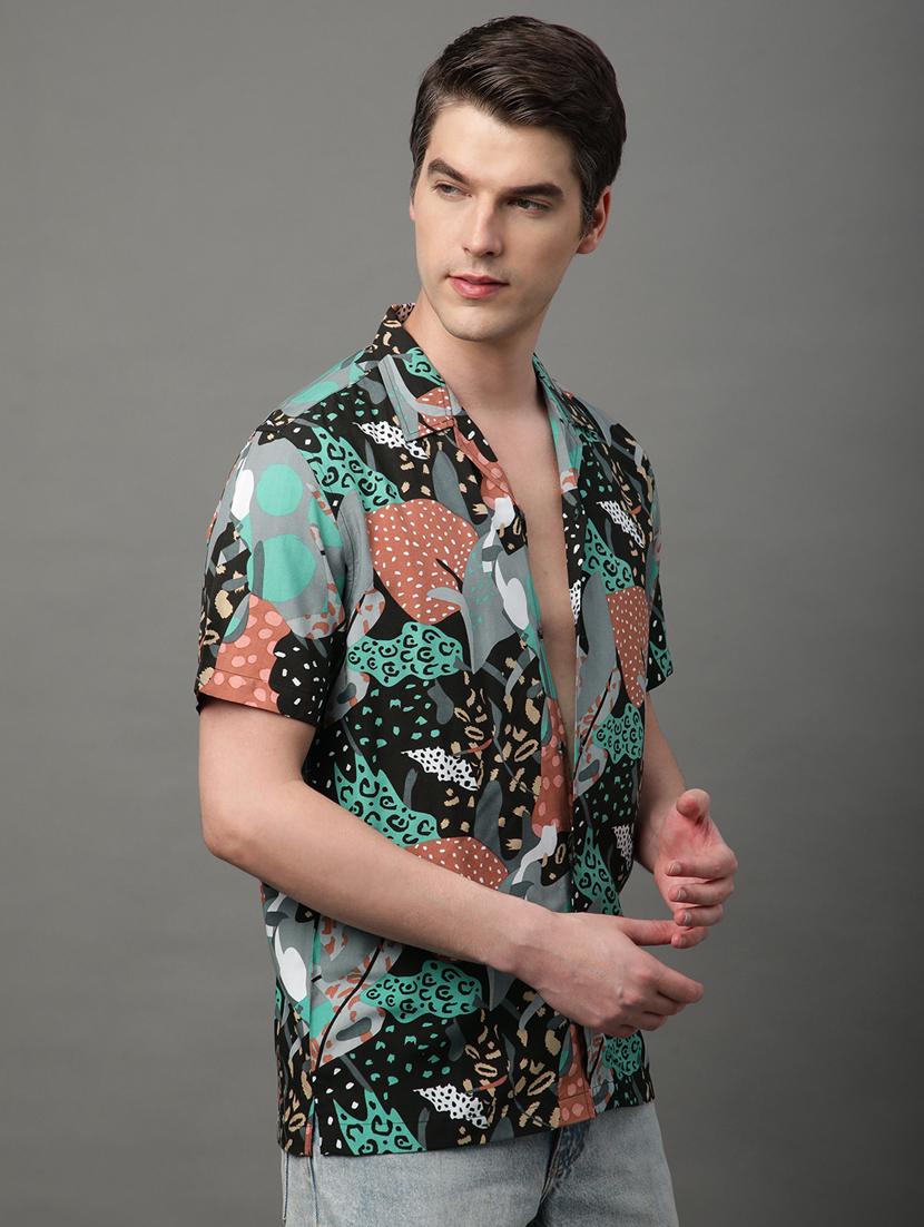 green rayon casual shirt - 21156025 - Standard Image - 2