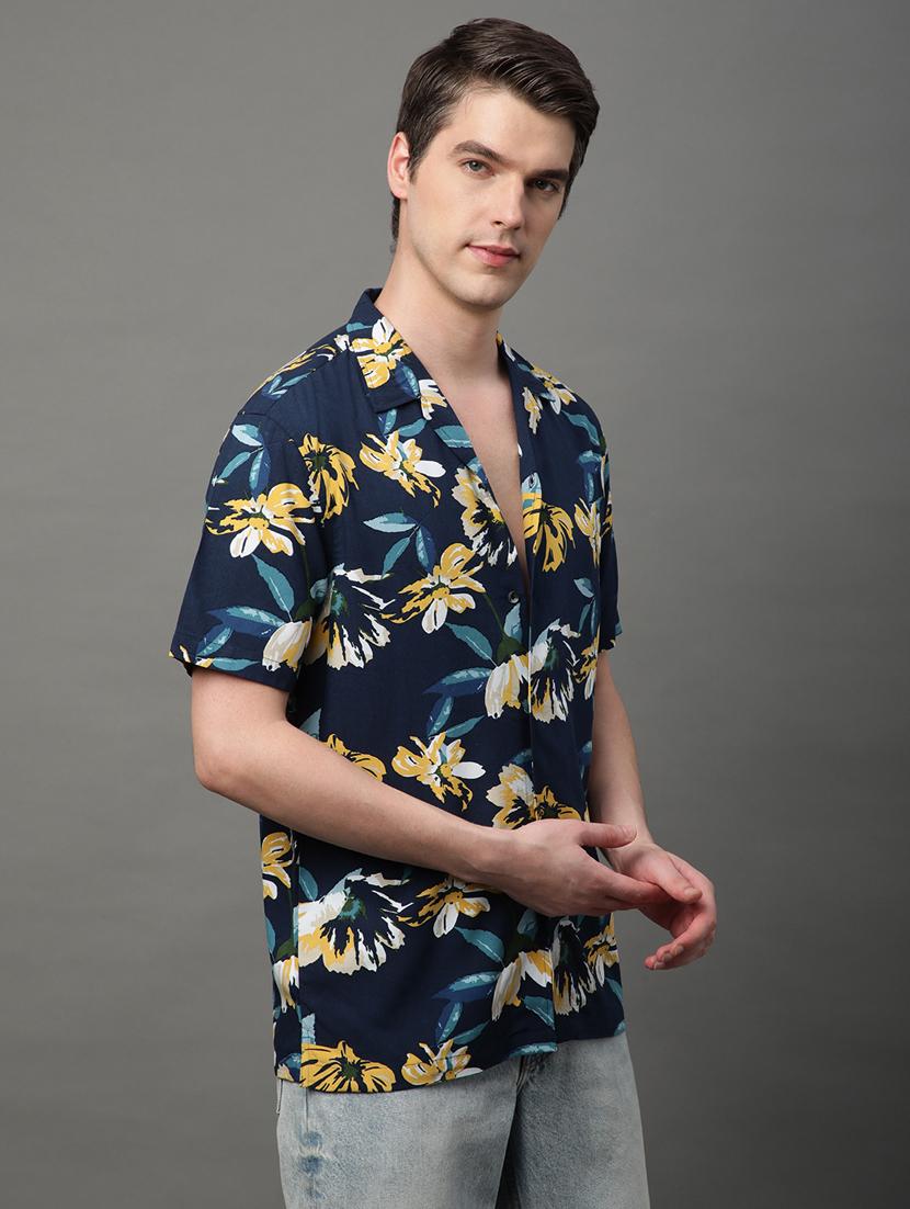 navy blue rayon casual shirt - 21156027 - Standard Image - 2