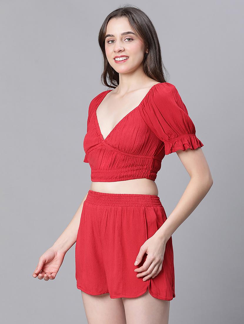 red viscose top & shorts nightwear set - 21156032 - Standard Image - 2