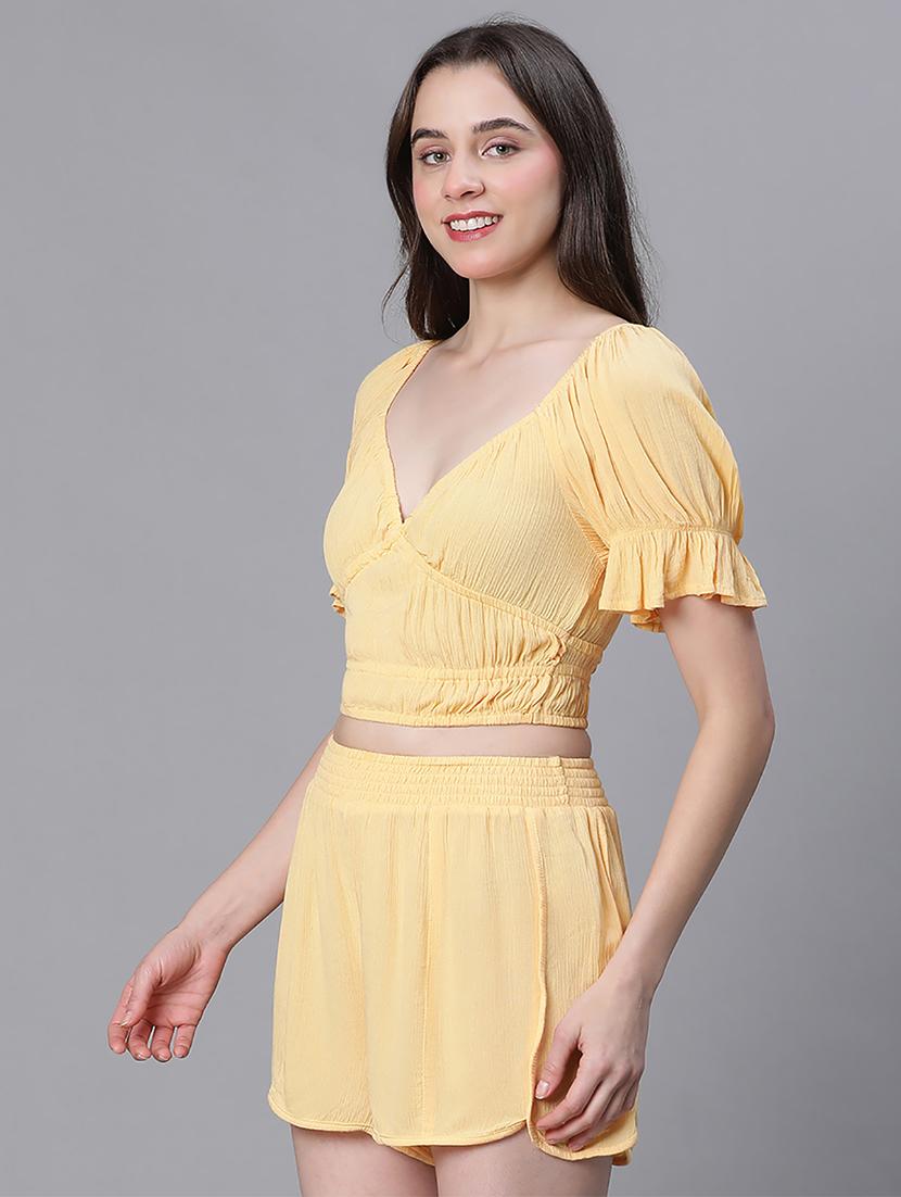 yellow viscose top & shorts nightwear set - 21156033 - Standard Image - 2