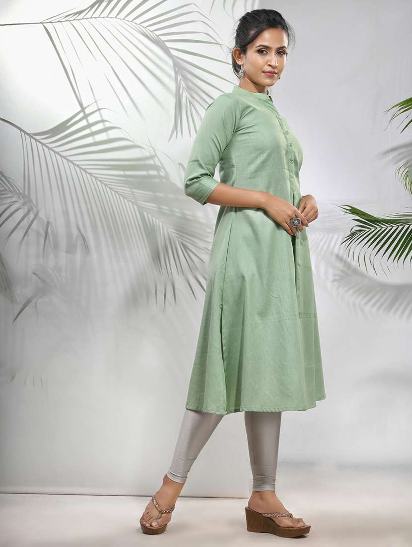 green cotton aline kurta - 21157666 -  Standard Image - 2