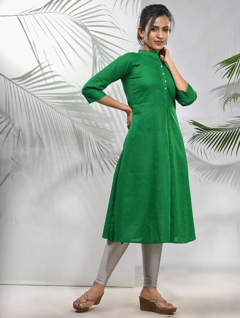 green cotton aline kurta - 21157668 -  Standard Image - 2