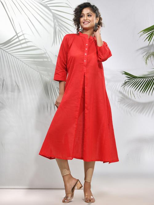 red cotton aline kurta - 21157671 -  Standard Image - 0