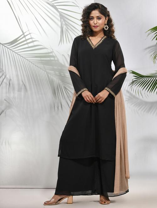 black georgette straight kurta - 21157683 -  Standard Image - 0
