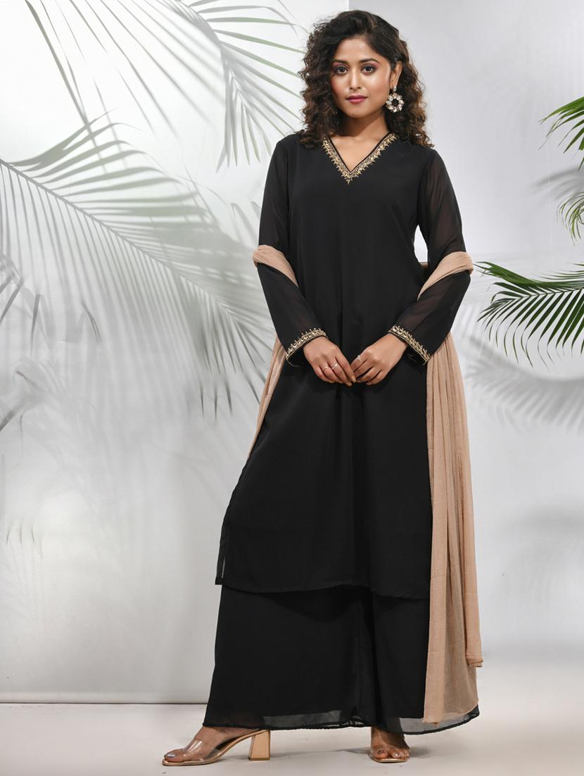 black georgette straight kurta - 21157683 -  Zoom Image - 0