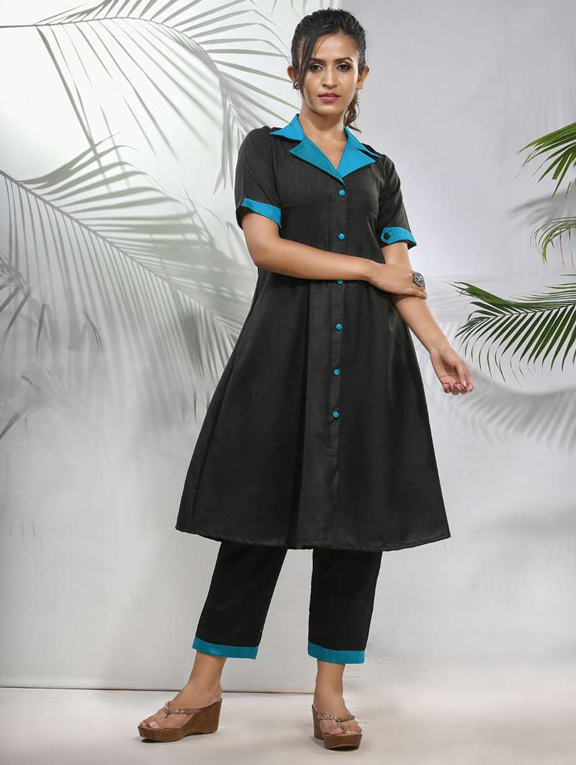 black silk blend aline kurta