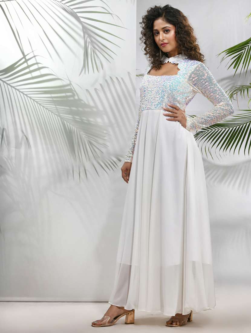 women white square neck fit & flare dress - 21157706 -  Standard Image - 2