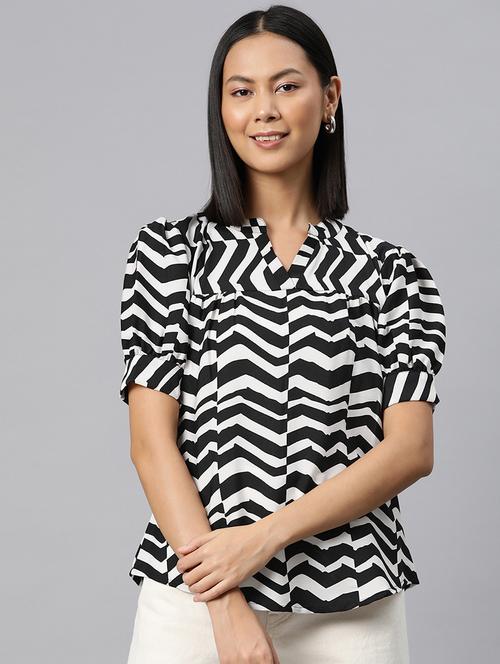 women printed mandrain neck top - 21158068 - Standard Image - 0