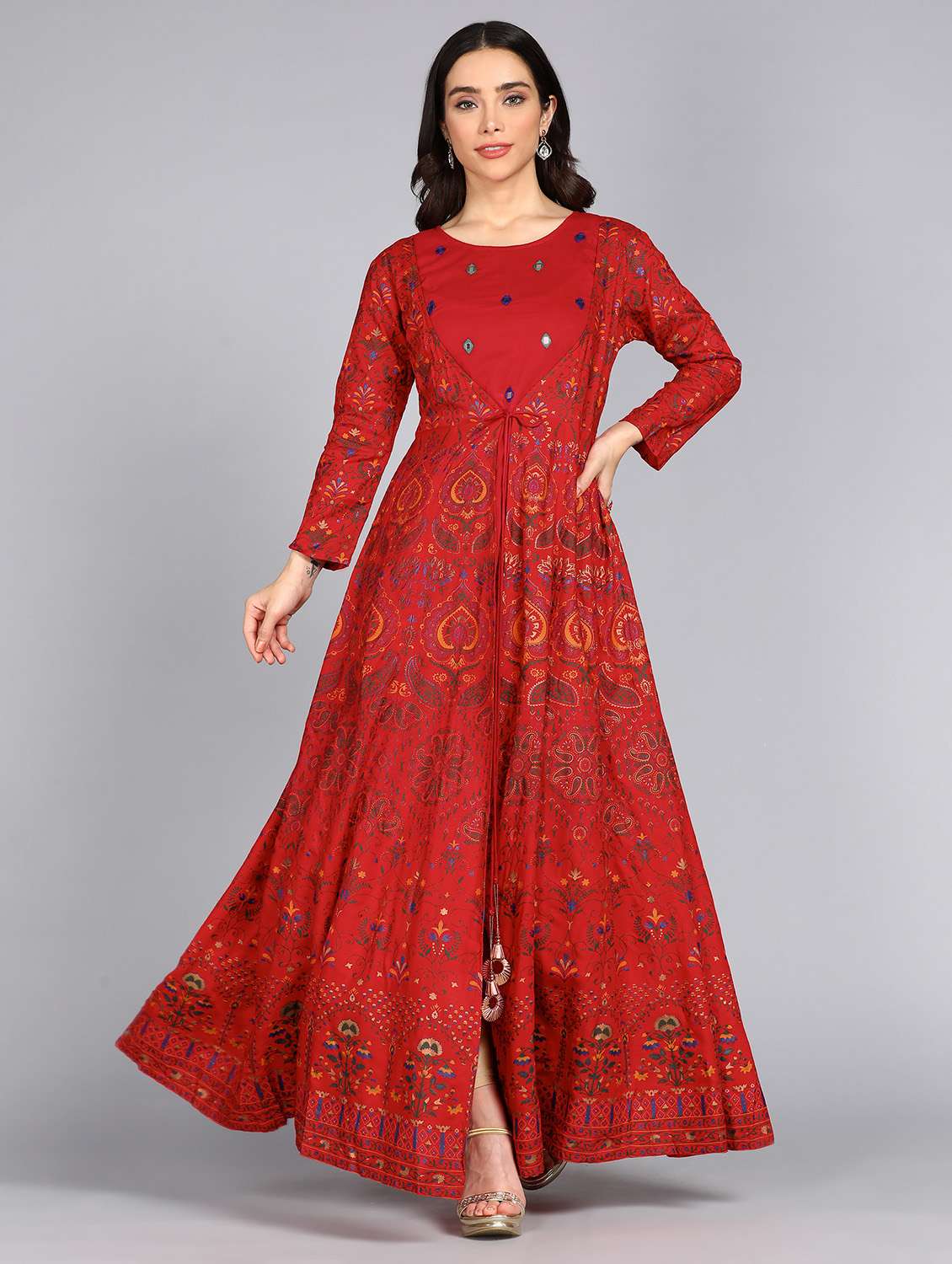 red printed anarkali kurta