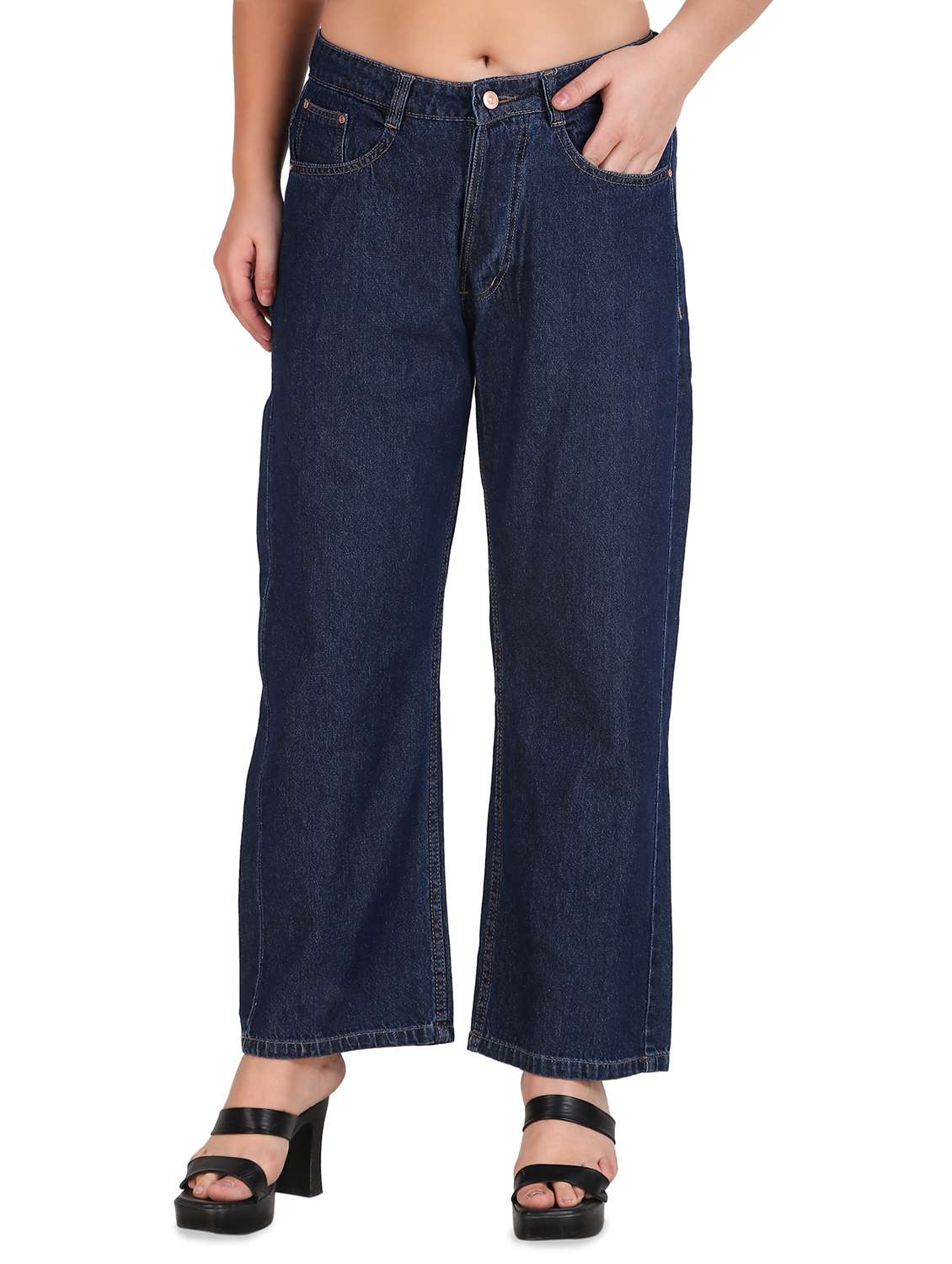 women solid plain straight fit jean