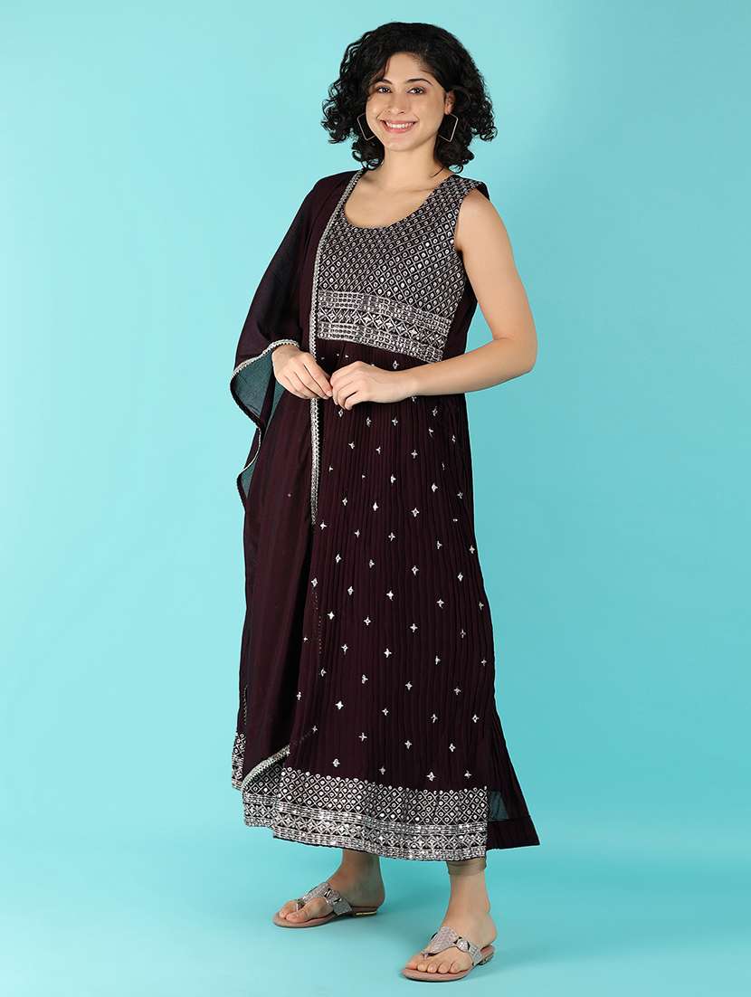 women brown kurta dupatta set - 21158725 -  Standard Image - 2