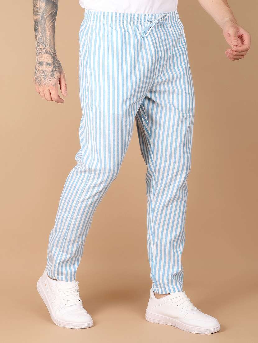 men mid rise striped flat front casual trouser - 21158967 -  Standard Image - 2