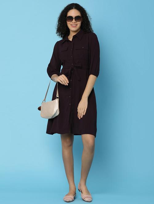 women purple solid shirt dress - 21160246 -  Standard Image - 0