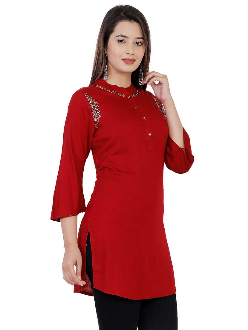 women solid color straight kurti