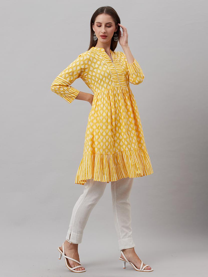 women three quarter sleeve tiered kurta - 21161180 - Standard Image - 2