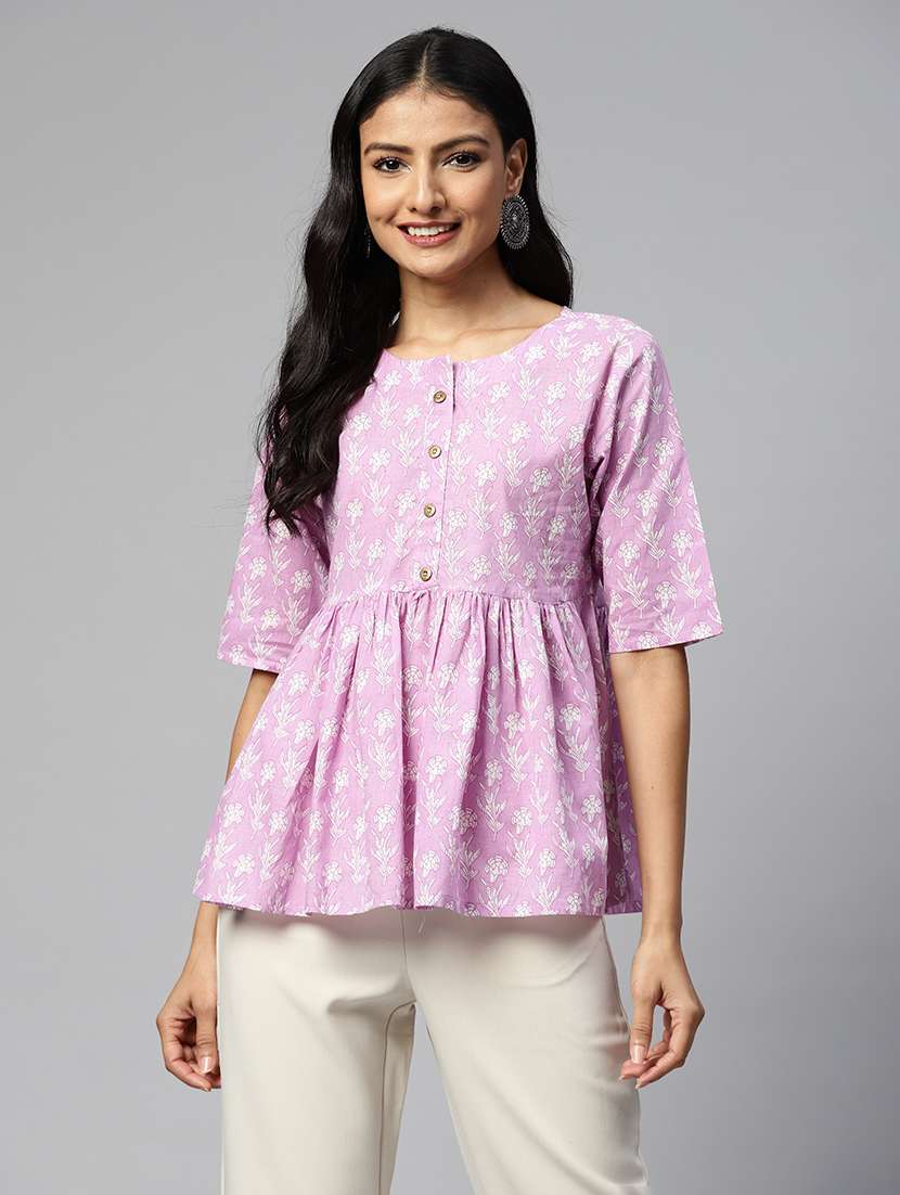 women lavender floral printed flared top