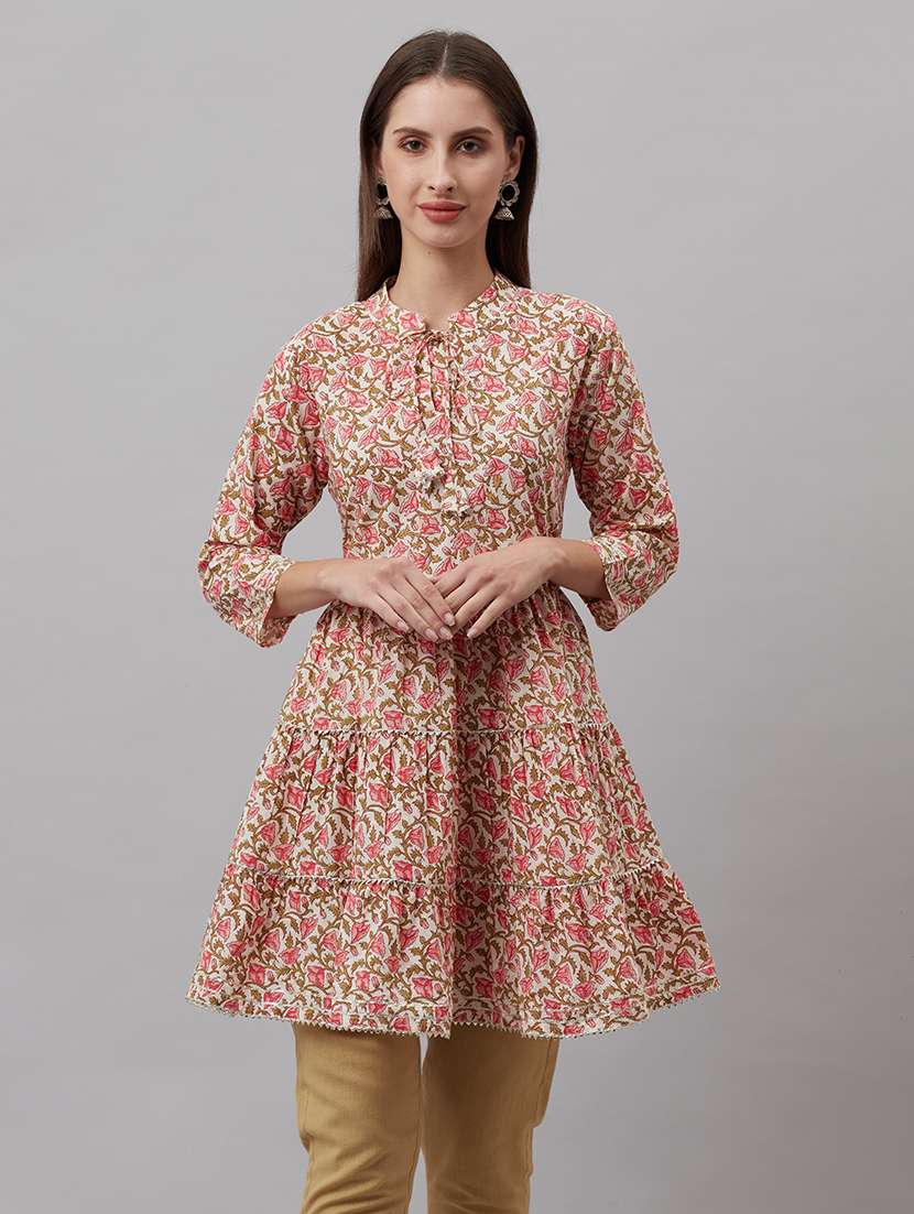 beige cotton blend aline kurti