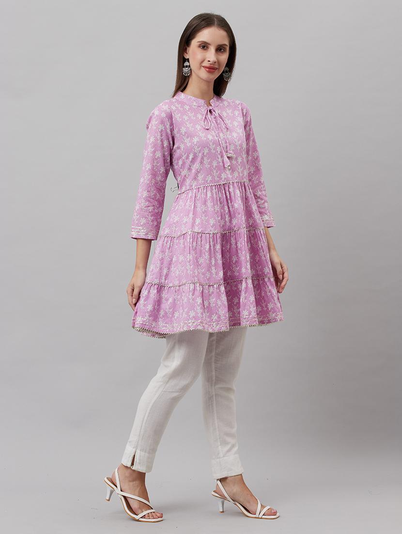 pink cotton blend aline kurti - 21161235 - Zoom Image - 0