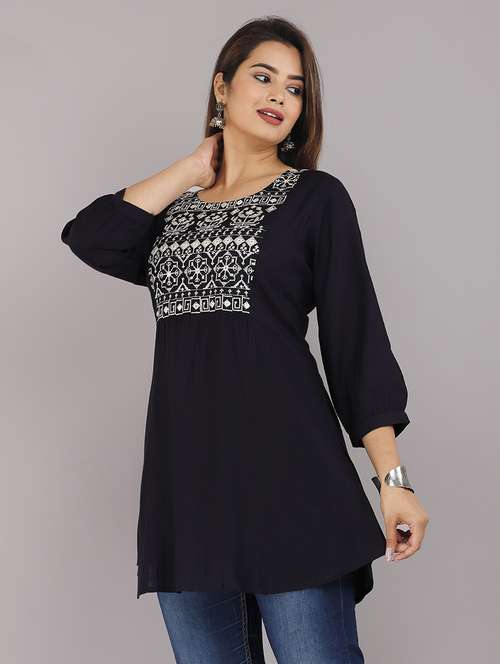 black viscose straight kurti - 21161246 - Standard Image - 0
