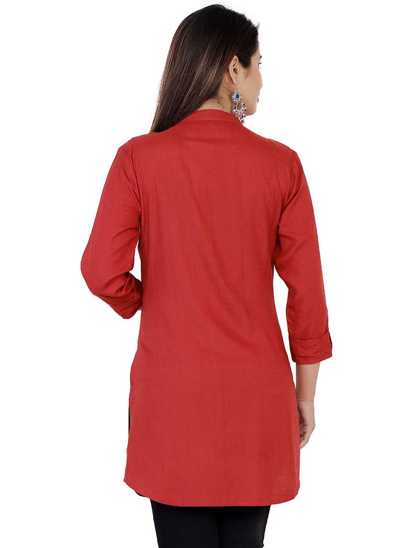 red embellished straight kurti - 21161251 -  Standard Image - 2