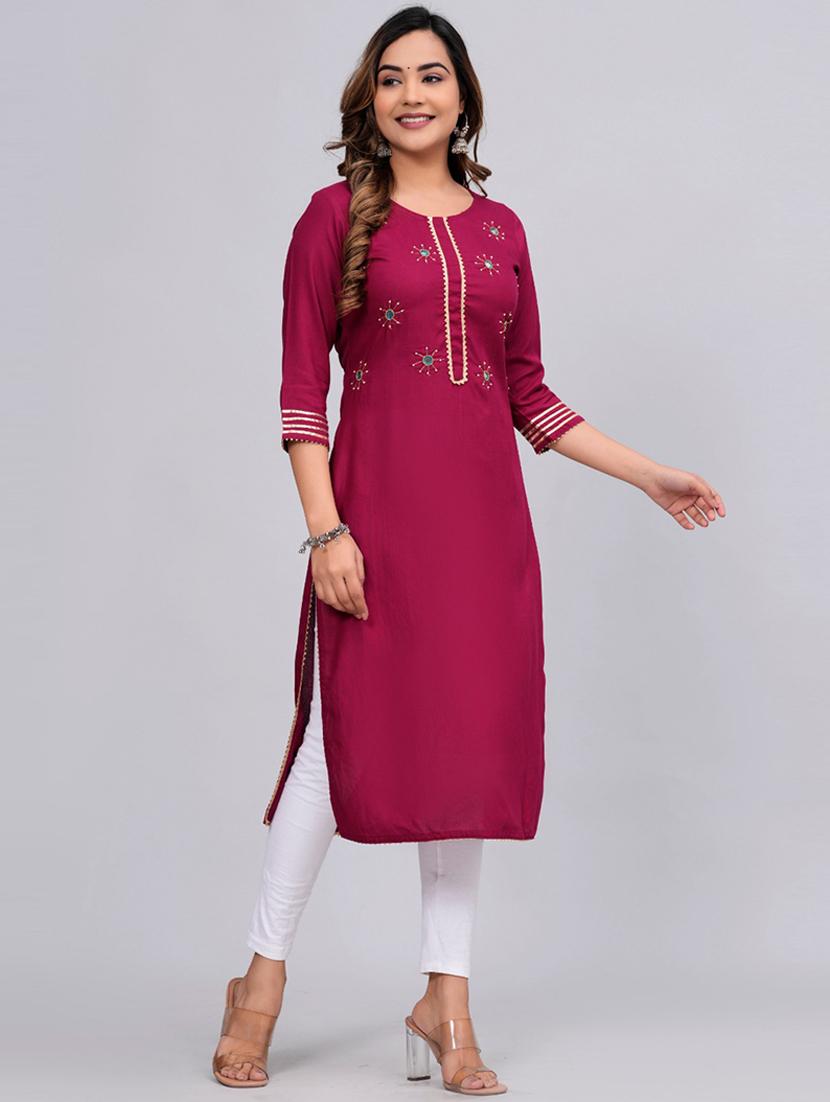 women three quarter sleeve straight kurta - 21161266 - Standard Image - 2