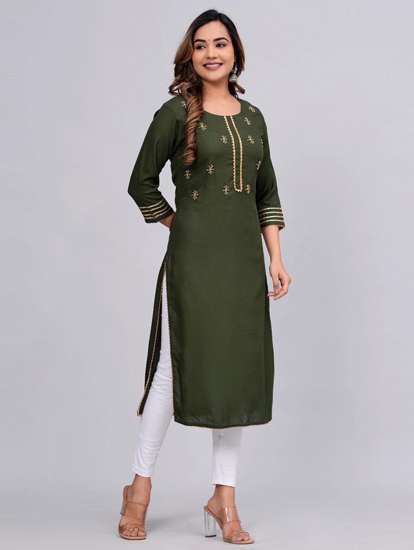 women three quarter sleeve straight kurta - 21161267 - Standard Image - 2