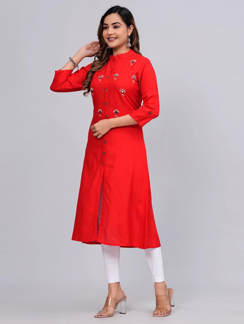 women three quarter sleeve a-line kurta - 21161269 - Standard Image - 2