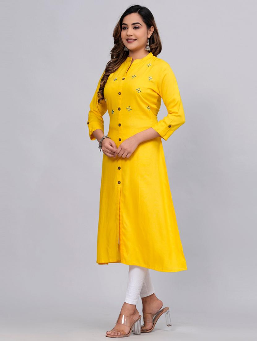 women three quarter sleeve a-line kurta - 21161272 - Standard Image - 2