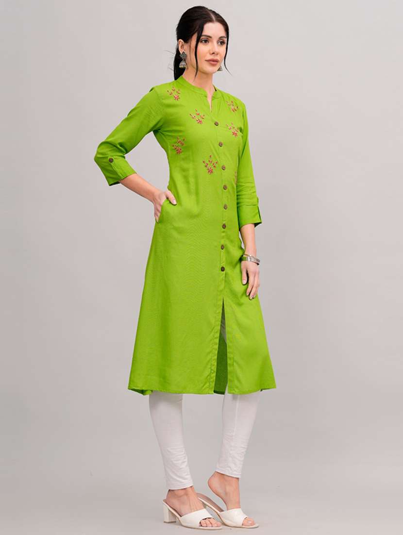 women three quarter sleeve a-line kurta - 21161273 - Standard Image - 2