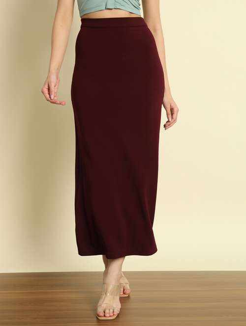 solid burgundy polyester straight skirt - 21161288 -  Standard Image - 0