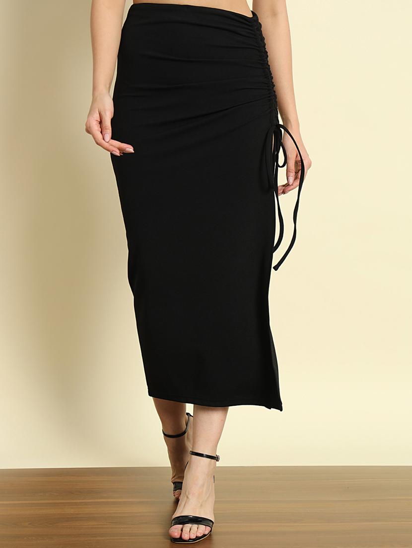 solid black polyester ruched skirt - 21161291 -  Zoom Image - 0